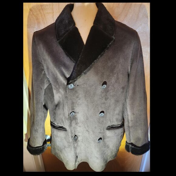 Suede / Faux Fur Double Breasted Jacket - 3qtr Length – MEDIUM (in Brown) - Picture 1 of 6